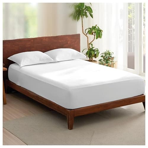 Image of Rehan & Co 100% Egyptian Cotton Fitted Sheets 300 Thread Count Breathable Hotel Qulaity Bedding 12” / 30cm Deep Fitted Bed Sheet. (White Fitted Sheet, Double)