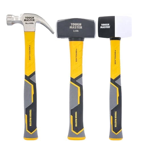 Image of TOUGH MASTER Club Hammer 2.5lb (1.1 kg) Heavy Duty C45 Forged Steel Head Fiberglass Shaft Non Slip Grip Shock-Absorbing Handle TPR Finish Long (3 Pcs Hammer Set)