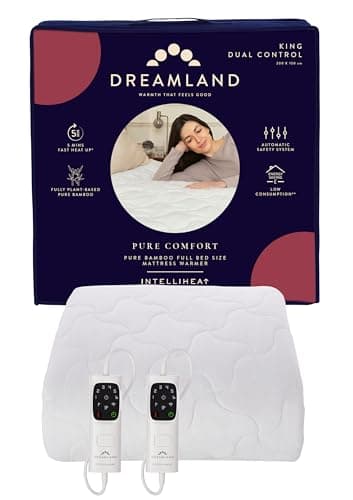 Image of Dreamland – King Bamboo Electric Blanket, 2 Detachable controls, Fast Heating Underblanket, 6 Heat Settings, Hypoallergenic, Auto Safety Shut Off, 200x150cm, Heated Blanket for King Bed