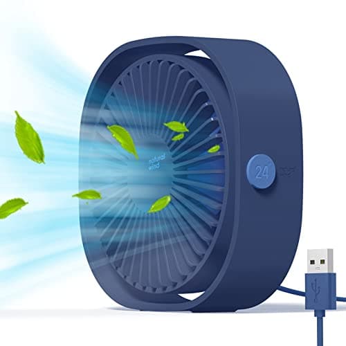 Image of Simpeak Mini USB Desk Fan Cooling Quiet Portable Blue USB Powered ONLY (No Battery), 3 Speed Setting 360° Adjustable Swivel for Home and Travel