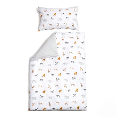 Image of Clair de Lune Jungle Dream Reversible Cot Bed Duvet Cover and Pillowcase Set 120 x 150 cm , White/Grey
