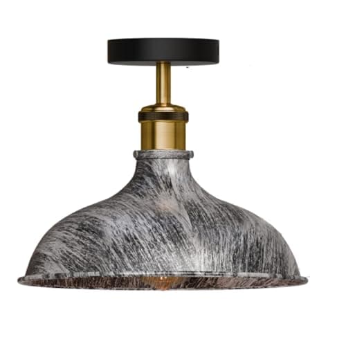 Image of DC VOLTAGE Vintage Ceiling Light Flush Mounted E27 Industrial Ceiling Light Fixture for Bedroom, Kitchen, Diningroom 36cm Brushed Silver Lamp Shade with Bulb