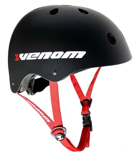 Image of Venom Kids Skateboard Helmet For Kids Teenagers & Adults, Kids Helmet Skate Helmet EN-1078 Compliant for Micro Scooter, Skateboarding, Skate, Bikes, BMX - Boys & Girls - Black Small, Medium, Large