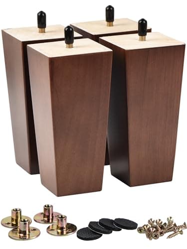 Image of La Vane 10 inch / 25cm Solid Wood Furniture Legs Set of 4, Walnut Square Pyramid Replacement Feet for Couch Sofa Armchair - Mid-Century Modern with Pre-Drilled M8 Bolt & Metal Mounting Plates