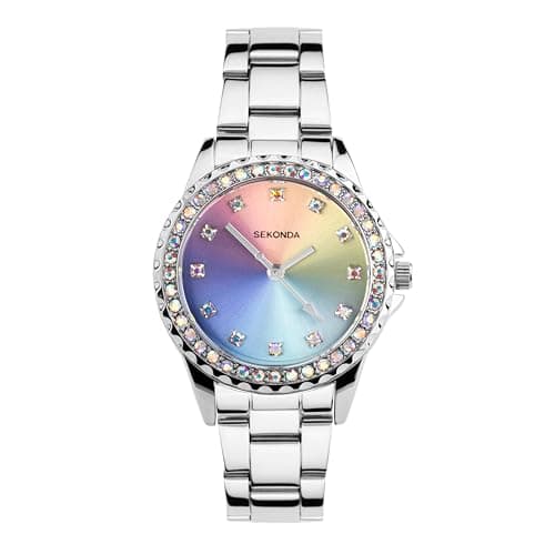 Image of Sekonda Day to Night Ladies 34mm Elizabeth Watch in Silver with Silver Alloy Bracelet & Light Pink Dial