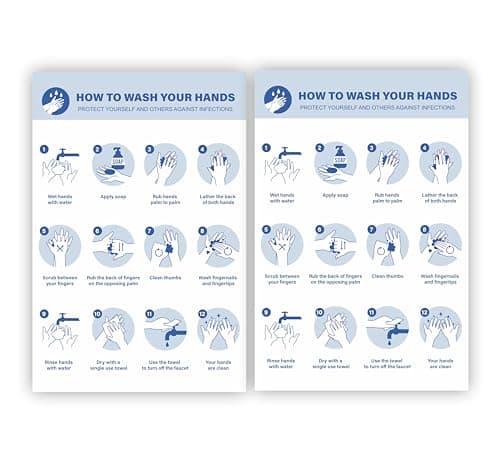 Image of 2 x How to Wash Your Hands Signs / 297x210mm (A4 x 2) Self-Adhesive Glossy and Wipeable Vinyl Hand Wash Signs for Restaurant/Hotel Kitchen/Health and Safety Signs for Kitchen and Bathroom