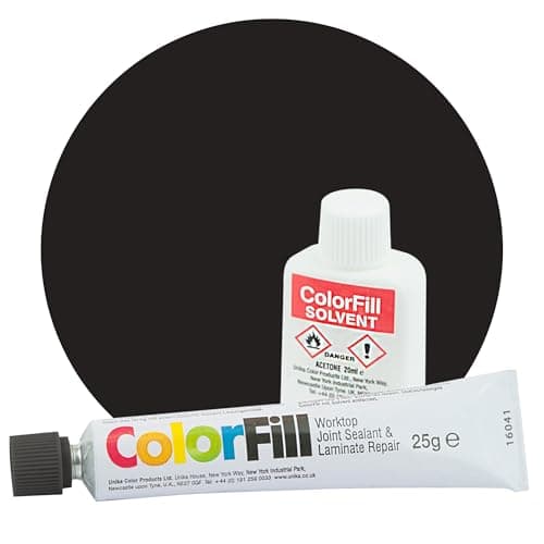 Image of Unika ColorFill Black Granite (CF145) – Laminate Worktop Repair and Joint Kit, Joint Compound, Sealant & Filler | 25g Tube + Applicator + 20ml Solvent – Kitchen Worktop Scratch Repair
