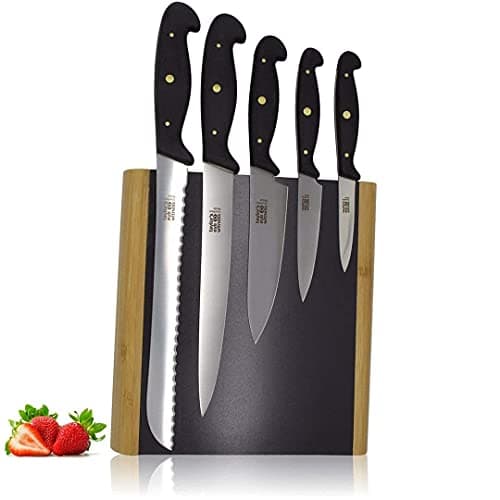 Image of Taylor's Eye Witness Professional Magnetic Block Knife Set - Full Tang, Triple Rivet, High Carbon Steel. 5-Piece Set: Chef, Carving, Bread, Small Cooks, Vegetable Knife. Brown