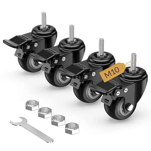 Image of HOLKIE Castor Wheels 50mm Total Locking Stem Castors Set of 4 Heavy Duty, M10 x 1.5 x 25mm (Stem Diameter 10mm, Length 25mm) Threaded Casters with Brakes Trolley Furniture Swivel Caster Wheels