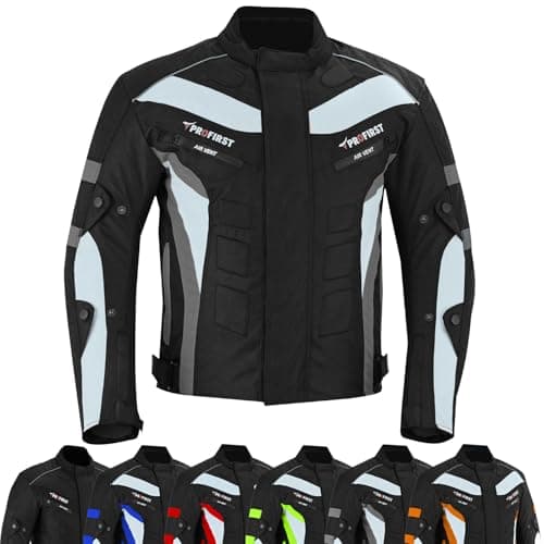Image of PROFIRST Motorcycle Jacket Mens Waterproof Textile Cordura Fabric Motorbike Mesh Jacket All Seasons Removeable CE Approved Protections (UK, Alpha, XXL, Regular, Regular, Grey)