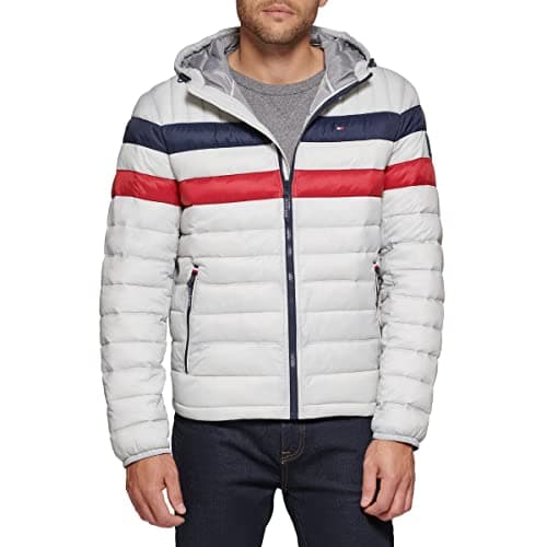 Image of Tommy Hilfiger Men's Water Resistant Ultra Loft Filled Hooded Puffer Jacket Down Alternative Coat, Ice Combo, S
