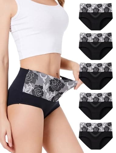 Image of HAVVIS Women's High Waist Knickers Ladies Cotton Briefs Underwear Full Back Coverage Panties Plus Size Multipack (Brief 04-5 Pack - Black, L)