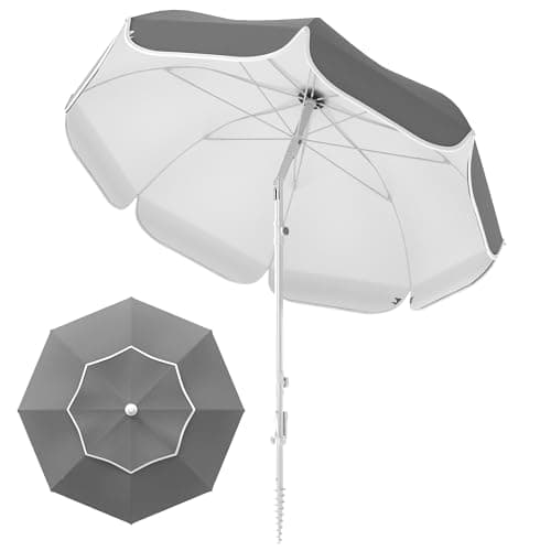 Image of Outsunny 2m Beach Umbrella Portable with Sand Anchor, Adjustable Height & Tilt Beach Parasol with Carry Bag, UPF50+ UV Protection Sunshade Shelter, Grey