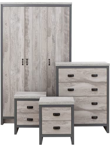 Image of GFW Boston Bedroom Furniture Sets With 2 Bedside Table, Chest Of Drawers & Wardrobe, Contemporary Wooden Matching Cabinets for Bedroom Sets, Grey, 4 Piece Furniture Suites