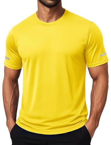 Image of MAGCOMSEN Gym Tops for Men Swimming Training Tshirt Running Workout Shirts Summer Breathable Sports UV T Shirt,Yellow,3XL