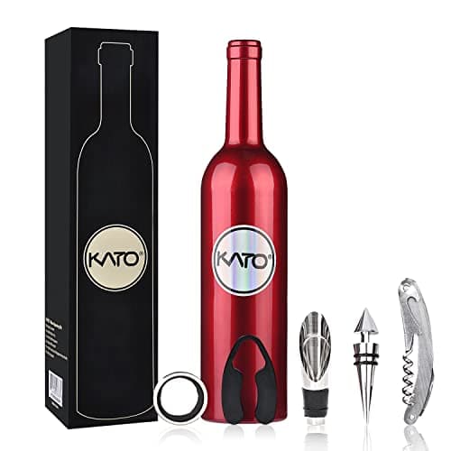 Image of Kato Tirrinia 5 Pcs/Set Deluxe Wine Accessories Gift Set - Wine Bottle Corkscrew Opener, Stopper, Drip Ring, Foil Cutter and Wine Pourer, Novelty Bottle-Shaped Best Gifts for Wine Lover, Gadgets for