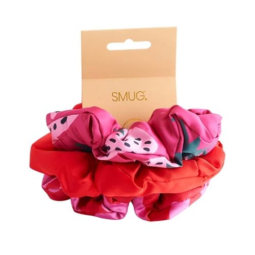 Image of SMUG Cloud Satin Scrunchie Set for Women – Silky Satin Hair Ties, No-Crease Anti-Frizz Scrunchies Gentle on Hair, Reduce Breakage & Frizz, Perfect for Ponytails, Buns and Gifting – Strawberry Leopard