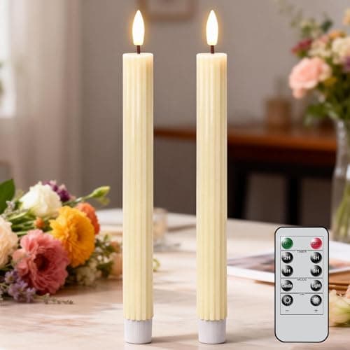 Image of Eldnacele LED Taper Candles with Remote, Battery Operated Flameless LED Candles Flickering with Timer, Real Wax Electric Fake Candle for Home Wedding Christmas Decoration Mother’s Day Gifts(Ivory)