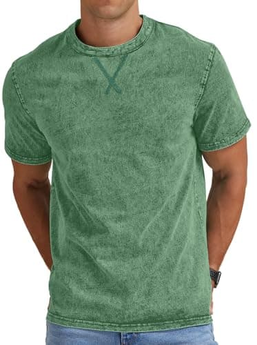 Image of Anelune Men's Distressed 100% Cotton T-Shirt Vintage Hip Hop Streetwear Oversized Crew Neck Casual Summer Short Sleeve Tops Army Green M