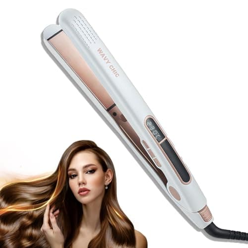 Image of Wavy Chic Ionic Hair Straighteners for Women, 2 in 1 Hair Straightener and Curler, LED Digital Display, Professional Styler with Anti-Static, Anti-Frizz Negative Ion Tech, 2m 360°Swivel Cord