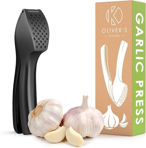 Image of Oliver's Kitchen ® Premium Garlic Press - Super Easy to Use & Clean Garlic Crusher & Mincer - Crush Garlic & Ginger Effortlessly (No Need to Peel) - Built for Life - Strong & Durable (Matt Black)