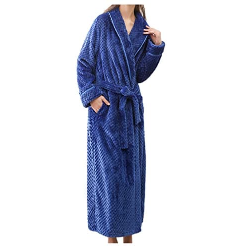 Image of Generisch 2026 Women Bathrobe Solid Coat Long Clothes Winter Extended Splicing Home Color Lingerie, blue, XL