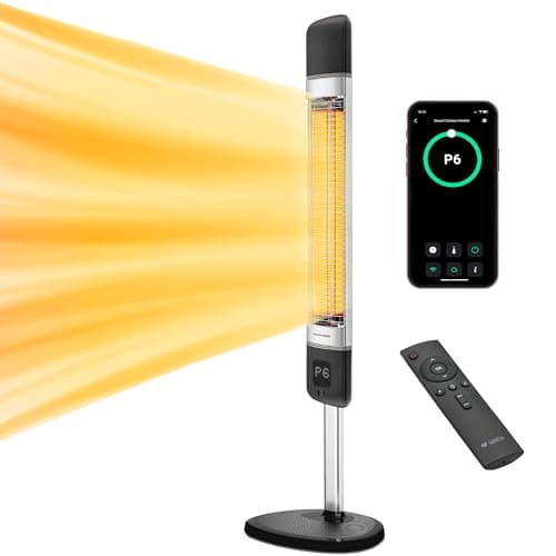 Image of Luxeva Infrared Outdoor Heater, 1000/2500W Electric Patio Heater with Smart App Control, IP55 Waterproof, 6 Heat Modes, Energy Saving, Compact Design, Black