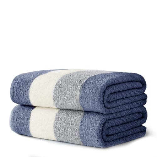Image of Velosso 2pce Set 100% Cotton Striped Multi Premium Cotton Towels Hand Bath Towel, Quick-Dry, Soft Absorbent, Stripes Hotel Spa, Fade Resistant (Navy)