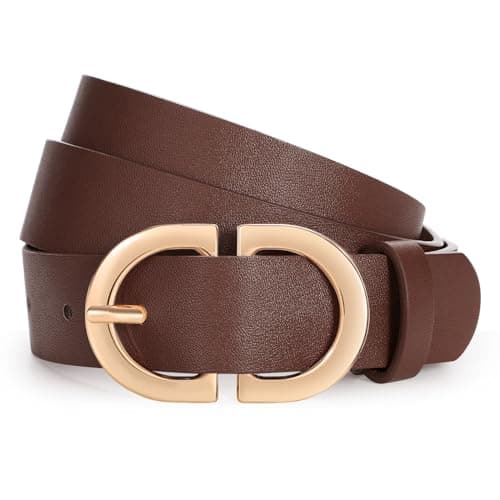 Image of WHIPPY Women Leather Belt for Jeans Trousers Dresses Ladies Fashion Belt with Gold Buckle,Coffee 32"