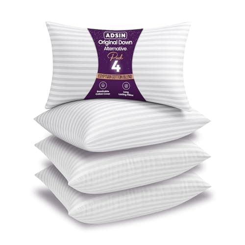 Image of adsin 4-Pack Hotel Quality Stripe Pillows Soft Hollowfibre Bounce Back Pillows Rapid Rebound & Dust Proof Supportive for Back, Stomach & Side Sleepers, Hypoallergenic, Bed Pillows