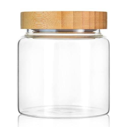 Image of INCETUE 480ML/16Oz Clear Glass Storage Canister with Airtight Bamboo Lid, Cute Decorative Food Container Jar for Coffee, Spice, Sugar, Salad, Flour, Pepper, Candy, Cookie, Overnight Oats - Small