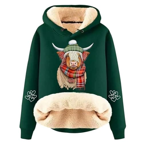 Image of Generisch Women's Winter Thick Wool Warm Plain Colour Lambswool Hooded Sweatshirt Jacket, Dark green, M