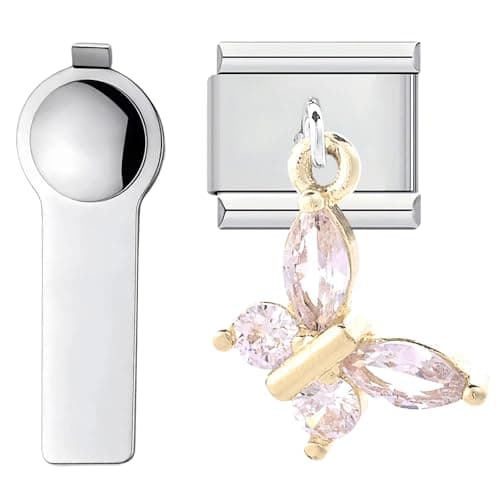 Image of VLYX Personalized Butterfly Theme Charm – 9mm Stainless Steel Italian Link Bracelet Accessory with Installation Tool
