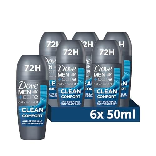 Image of Dove Men+Care Advanced Clean Comfort Anti-Perspirant Roll On Deodorant with Anti-Odour technology & ¼ moisturising cream for 72 hour protection against sweat and odour 6x 50 ml