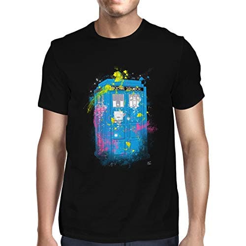 Image of 1Tee Mens Police Phone Box Splash T-Shirt Black XXX-Large