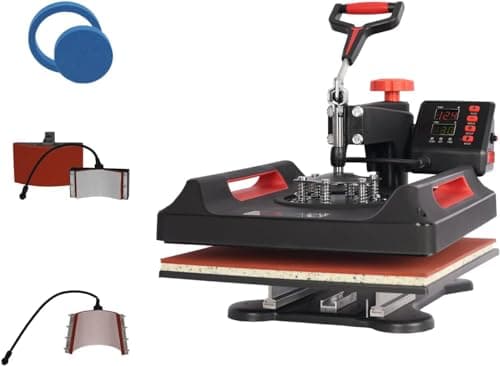 Image of Digital Heat Press Machine Sublimation Printing Swing Away 360 Degree for T Shirts Mug Hat Plate Cap Mouse Pads 5 in 1 38x38cm Multifunctional (red)