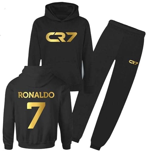 Image of Kids Ronaldo Tracksuit Hoodie & Jogger Pants Football Jersey #7 GOAT Kids Football Hoodie Al Nassr Jersey Boys Soccer Gift