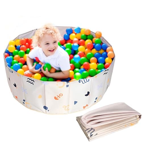 Image of KBIBCK Ball Pit, Foldable Baby Ball Pit, 80 CM Kids BallPit for Children Girls Boys, Nursery Babys Playpen, Portable Baby Round Ocean Balls Pool for Dog Cat Indoor Outdoor, Balls Not Included (Beige)