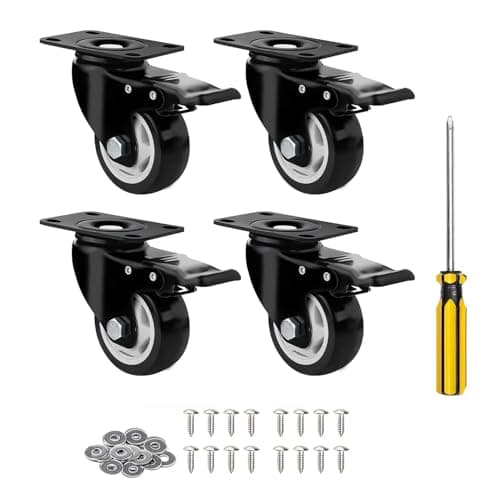 Image of YIUBCZOQI 75mm Furniture Castors Heavy Duty Castor Wheels with Brakes, Double Bearing PU Trolley Wheels Rubber Swivel Castor, 4 Industrial Plate Casters Capacity 500KG