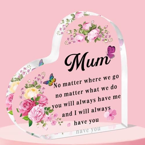 Image of QMVMV Gifts for Mum Heart-Shaped Acrylic Plaque Mum Gifts from Daughter Son Birthday Thanksgiving Mother's Day Gift for Mum