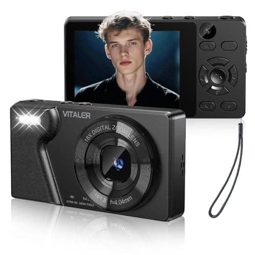 Image of Digital Camera 4K 64MP Compact Camera with Dual Lens,2000mAh Battery,2.8" IPS Screen, Zinc Alloy Shell and 18X Digital Zoom Auto-Focus Small Camera for Kids,Teenagers,Beginners,Black(NO SD CARD)