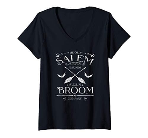 Image of Womens Basic Witch Salem Broom Company Halloween Witches Spell V-Neck T-Shirt
