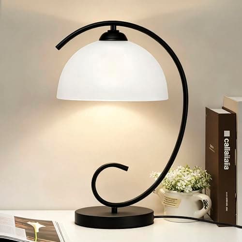 Image of Alighting Black Table Lamp with Glass Shade, Vintage Metal Glass Bedside Lamp for Bedroom, Living Room, Nightstand, Restaurant, 44.5cm Tall, E27(Not Included)