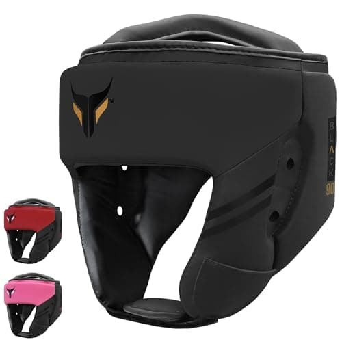 Image of Mytra Fusion Headguard - Kickboxing Headgear with Adjustable Strap MMA, Muay Thai, Sparring, Martial Arts, Karate, Head Guard (Black, XL)