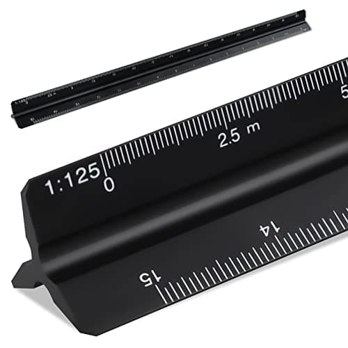 Image of 30cm Scale Ruler, Triangular Metal Ruler for Architects Engineers, 1:20, 1:25, 1:50, 1:75, 1:100, 1:125 (Black)