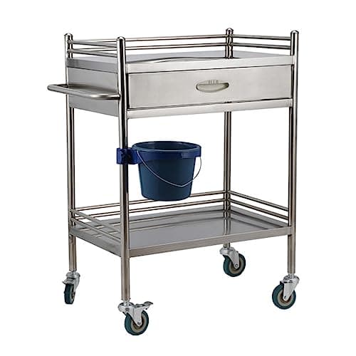 Image of 2-Tier Lab Medical Cart with Drawer Stainless Steel Rolling Cart Lab Medical Equipment Cart Trolley For Lab Hospital Clinics Max Load 100kg