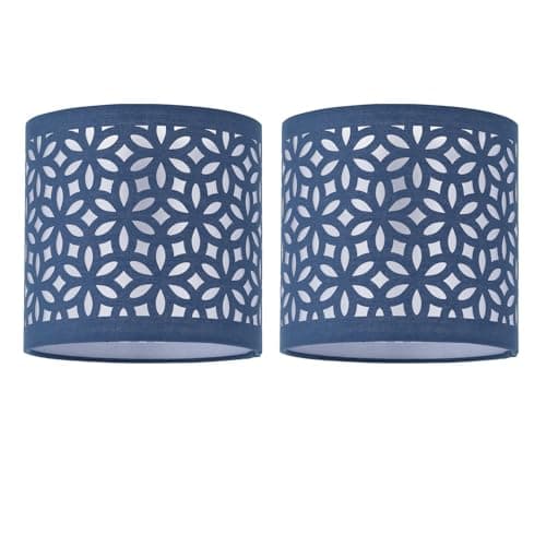 Image of Set of 2 Navy Blue Table Lamp Shades, Lampshades for Table Lamp or Bedside Light, Modern Cut Out Design, Diameter 15cm