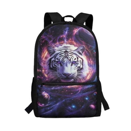 Image of SCRAWLGOD Galaxy Tiger Backpack for Kids Secondary School Bag Age 6-8/8-10 Children Bookbag 17 inch Aesthetic Back Pack Primary Student Book Bag Large Capacity