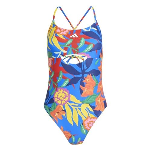Image of adidas Women's Mexicana Florals TIE-Back Swimsuit, Glory Blue/White, 36
