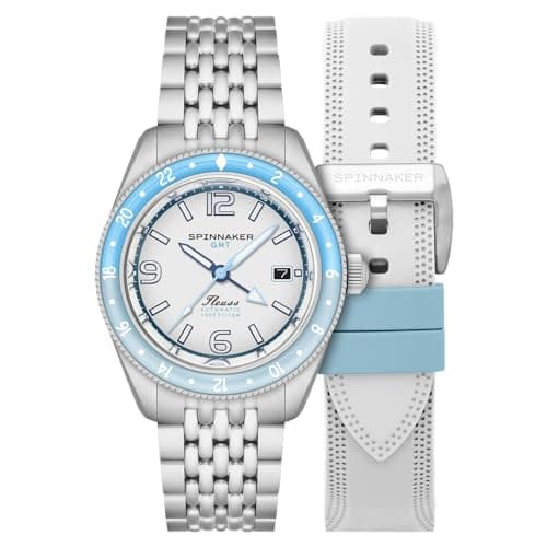 Image of Spinnaker Men's 43mm Fleuss GMT Automatic Moon White Watch with Solid Stainless Steel Bracelet SP-5120-22